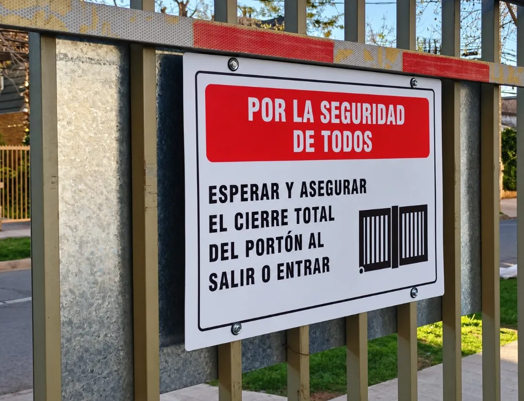 Letrero de Grafifoils instalado en una reja, al aire libre
